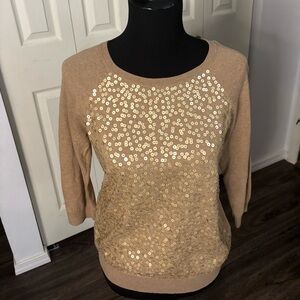 Loft Sequin Embellished Tan Sweater